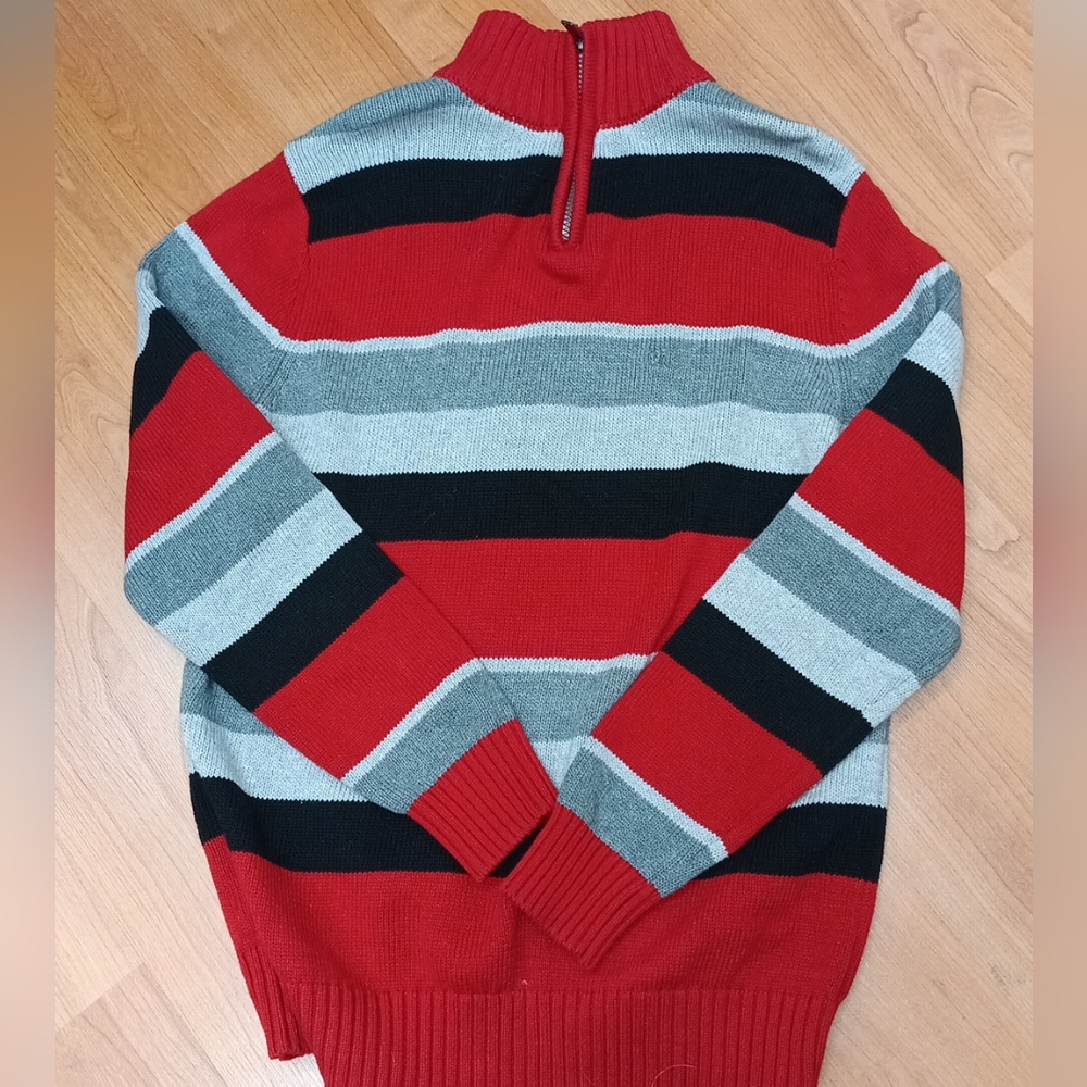 Calvin Klein Red Black knit quarter zip pullover sweater size Youth Large 14/16